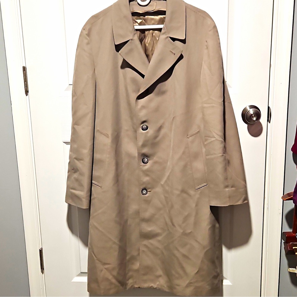 Vintage 80s London Fog Trench Rain Coat Tan Khaki Made in USA Men's 42 Regular R
